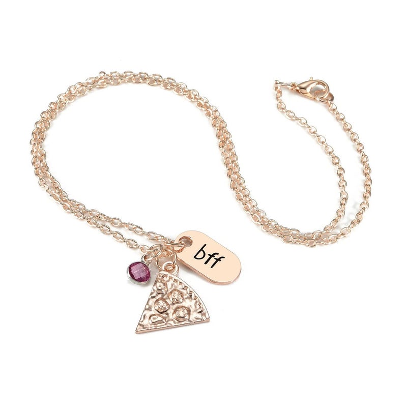 Top Plaza 6 Pcs Rose Gold Best Friends Forever BFF Friendship Necklace Engraved Rhinestone Pizza Pendant Necklaces - Image 3